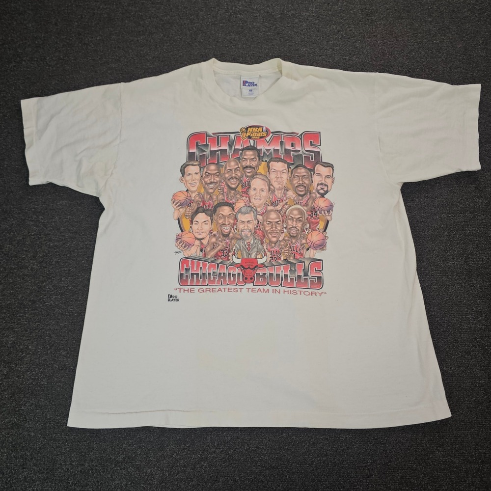 Vintage 1996 Chicago Bulls Finals Champ Caricature Shirt Men XL Big Head 90s NBA
